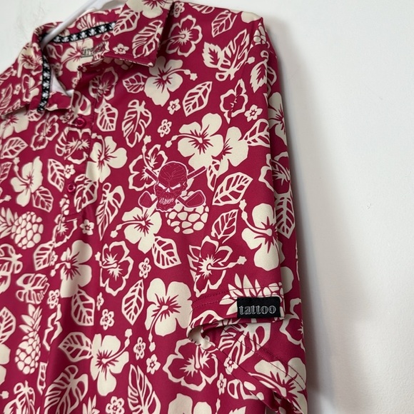 Tattoo Golf Aloha Series Pink/Off White Hibiscus Print Golf Shirt. Size Large. - Picture 5 of 11